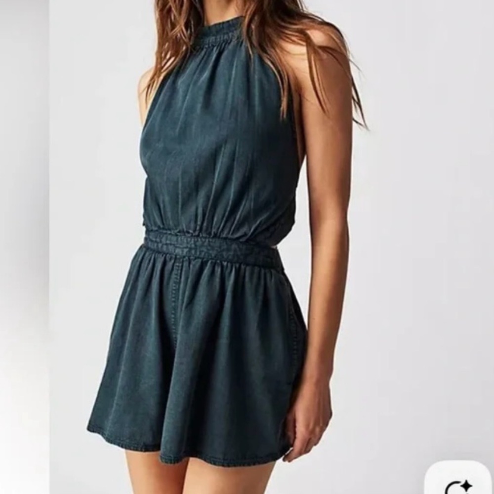 Free People Coral Tides Denim Romper